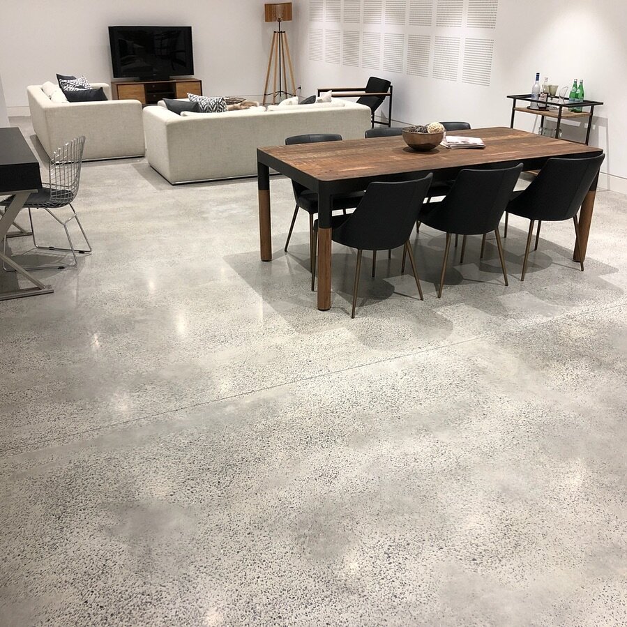 lounge room with polished concrete